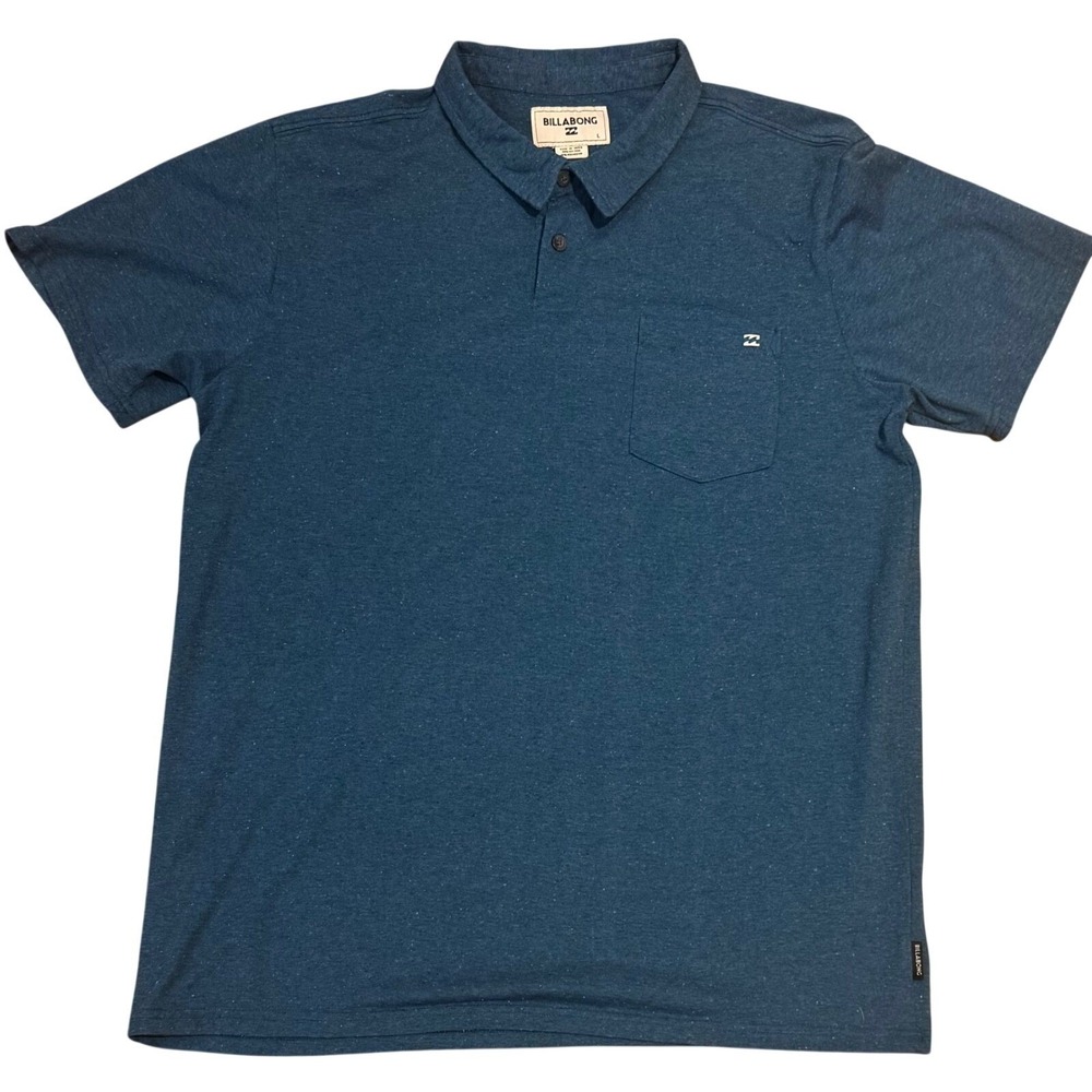 Billabong Polo Shirt Mens Large Blue Heathered Short Sleeve Pocket Surf Logo